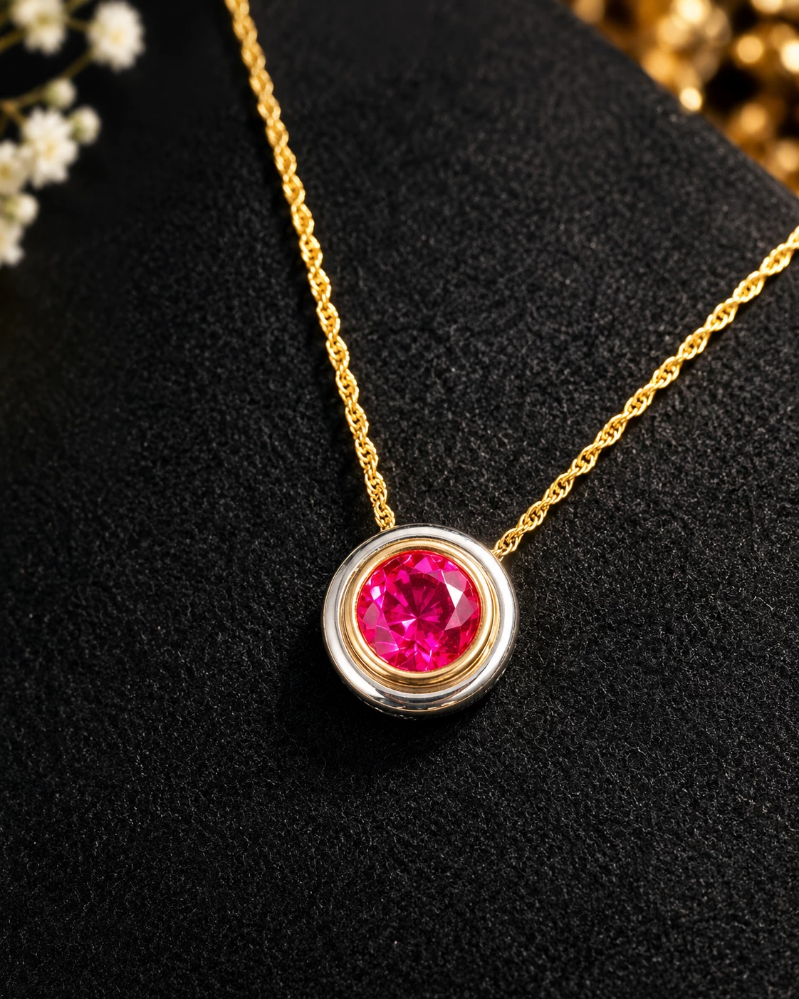 18ct white & rose gold bezel set pendant