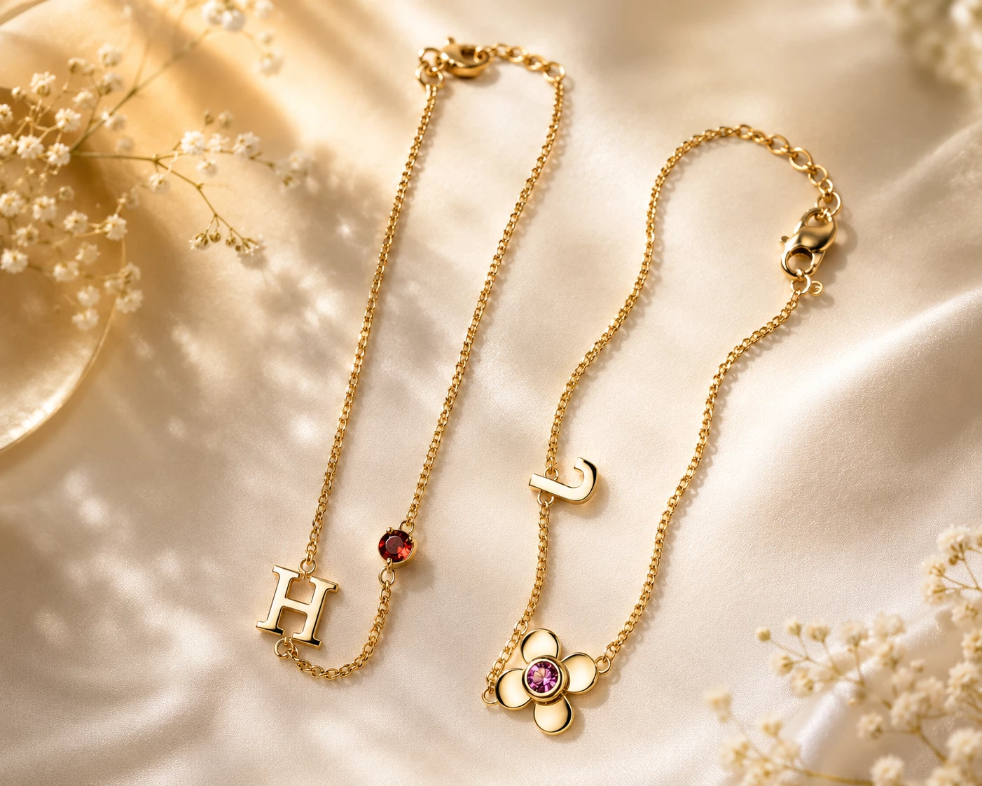 Name Letter and birth stones bracelet