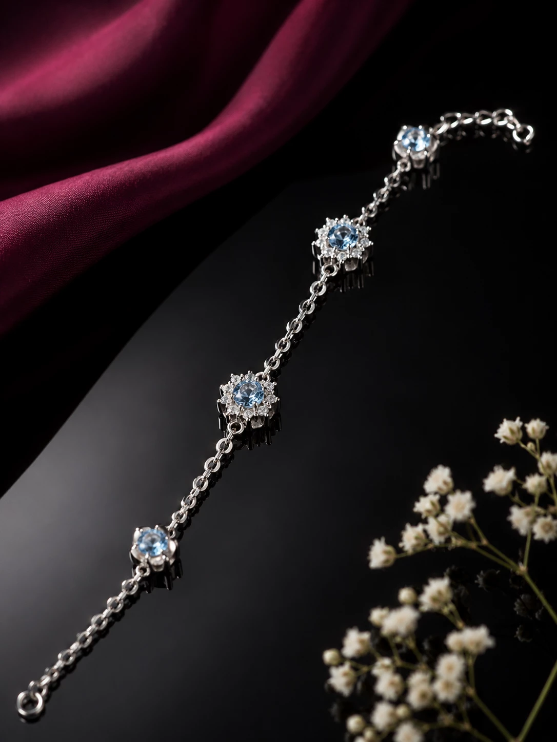 Multy settings Aquamarine & diamonds bracelet Handcraft